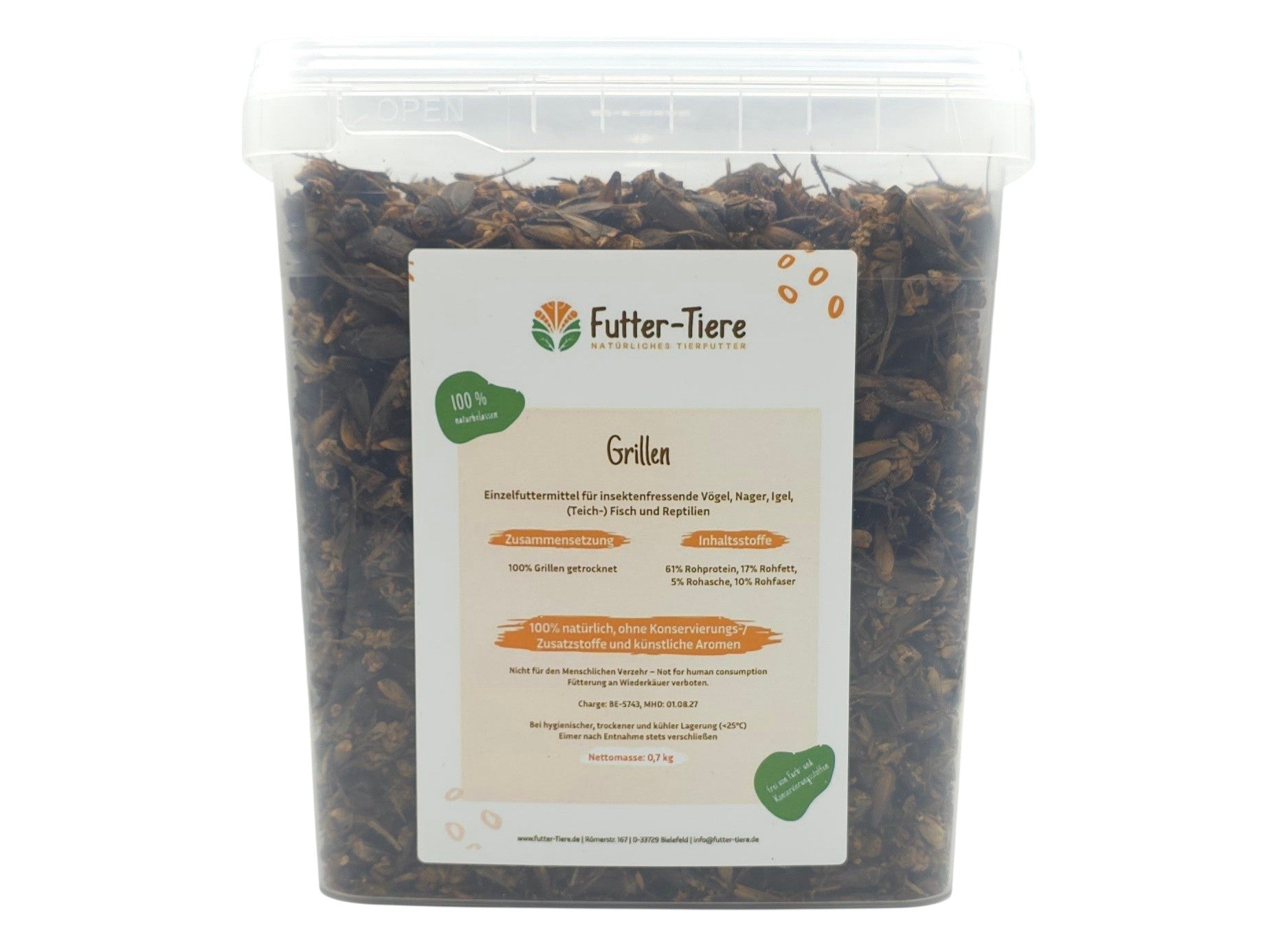 Grillen getrocknet im Eimer